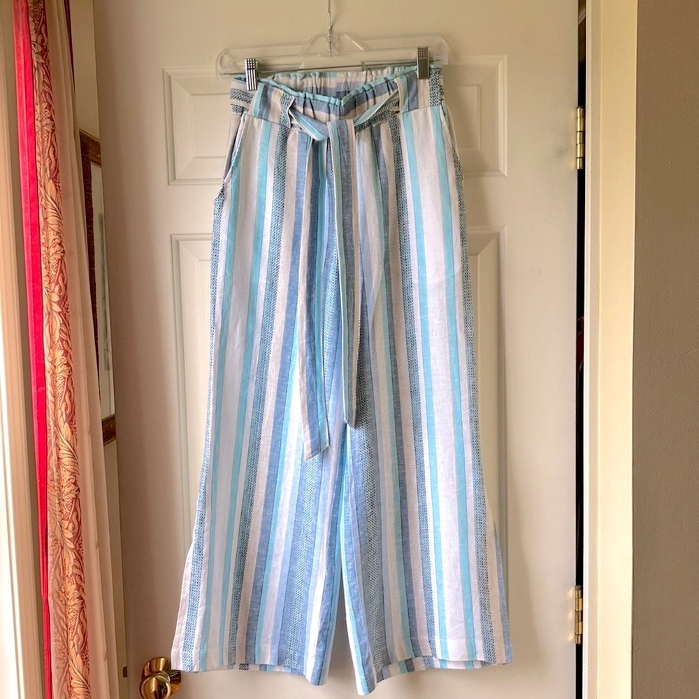 Indigo Rein Wide Leg Cropped Pants Blue/White Stripe Size S